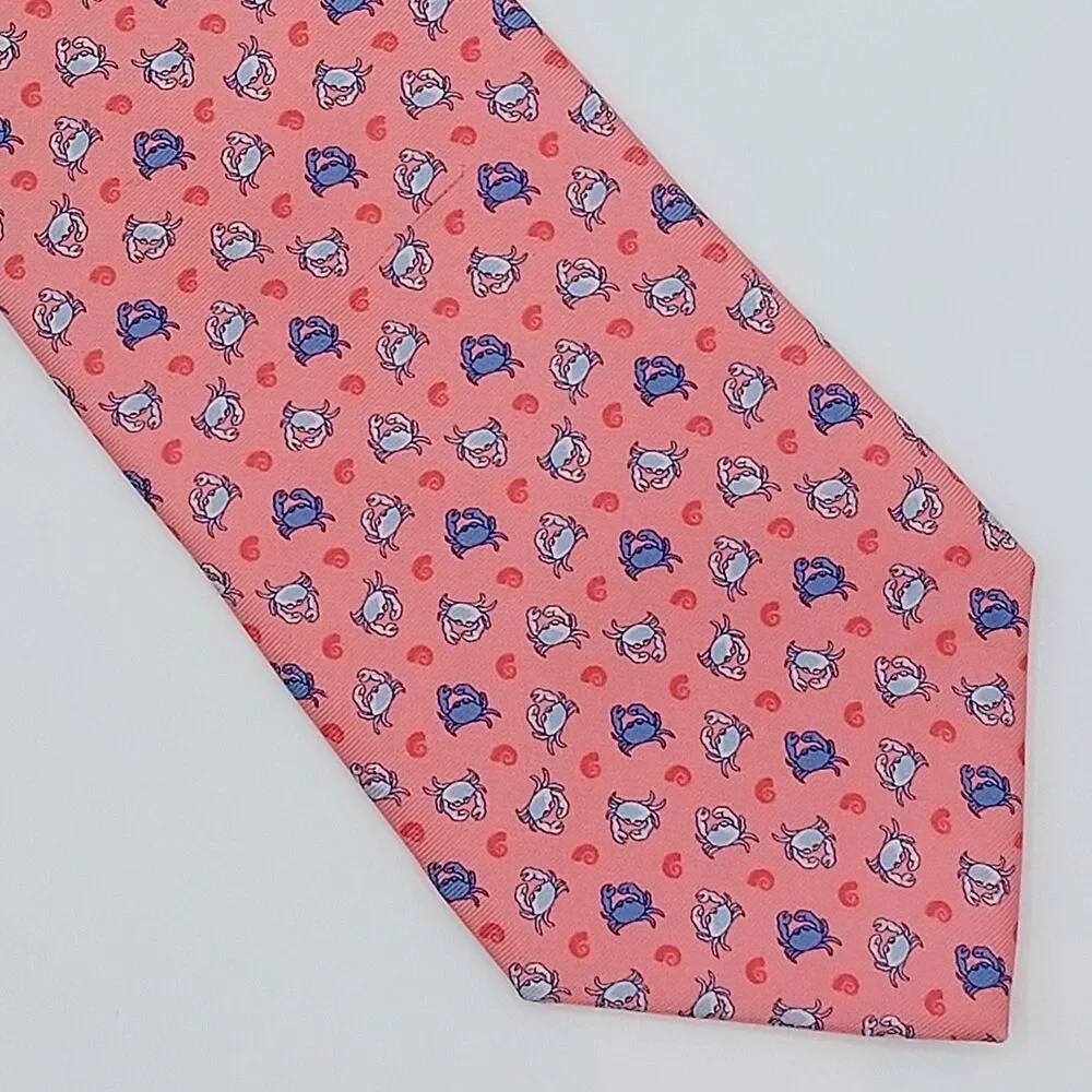 BROOKS BROTHERS Country Club Blue Crabs100% Silk Tie USA Made Pink Designer
